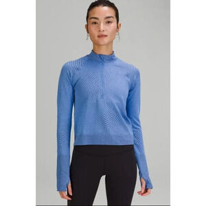 Lululemon Rest Less Cropped Half Zip Women's Sz 6 Grid Warp Blue Nile Night Sea